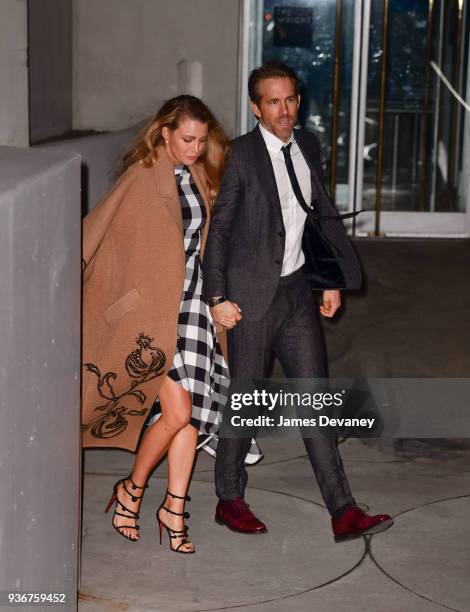 Blake Lively and Ryan Reynolds leave the 'Final Portrait' New York screening at Guggenheim Museum on March 22, 2018 in New York City.