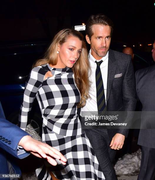 Blake Lively and Ryan Reynolds arrive to the 'Final Portrait' New York screening after party at Levy Gorvy Gallery on March 22, 2018 in New York City.