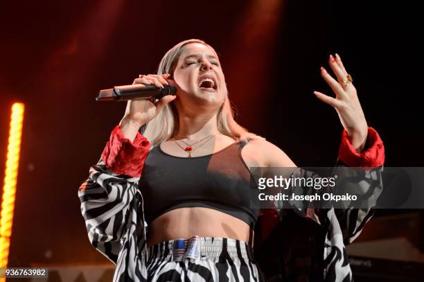 Anne-Marie performs live on stage at The Roundhouse for her Speak Your Mind tour on March 22, 2018 in London, England.