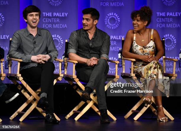 Freddie Highmore, Nicholas Gonzalez, Antonia Thomas attend The Paley Center For Media's 35th Annual PaleyFest Los Angeles "The Good Doctor" at Dolby...