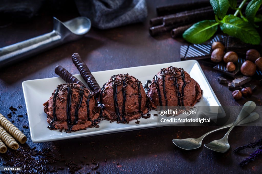 Chocolate ice cream still life
