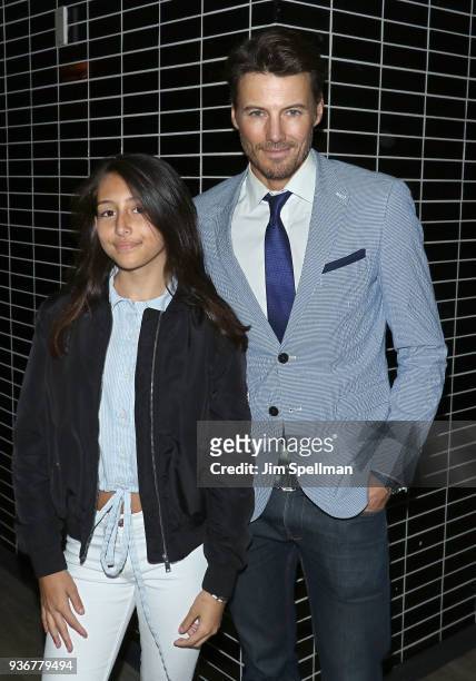 Model Alex Lundqvist and daughter attend the screening after party for Global Road Entertainment's "Midnight Sun" hosted by The Cinema Society and...