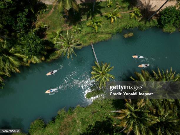 aerial view paddling at cokel river pacitan, east java - indonesia - java stock photos et images de collection