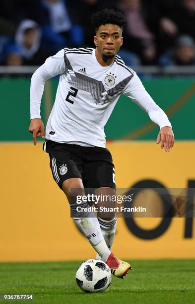 Benjamin Henrichs of Germany U21 in action during the 2019 UEFA Under 21 qualification match between U21 Germany and U19 Israel at Eintracht Stadion...