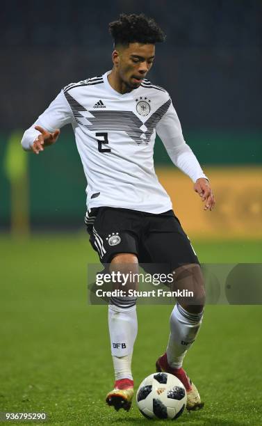 Benjamin Henrichs of Germany U21 in action during the 2019 UEFA Under 21 qualification match between U21 Germany and U19 Israel at Eintracht Stadion...