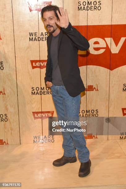 Actor Diego Luna is seen arriving at the red carpet for opening of the store Levi's in the Historic Center of the City of mexico on March 22, 2018 in...