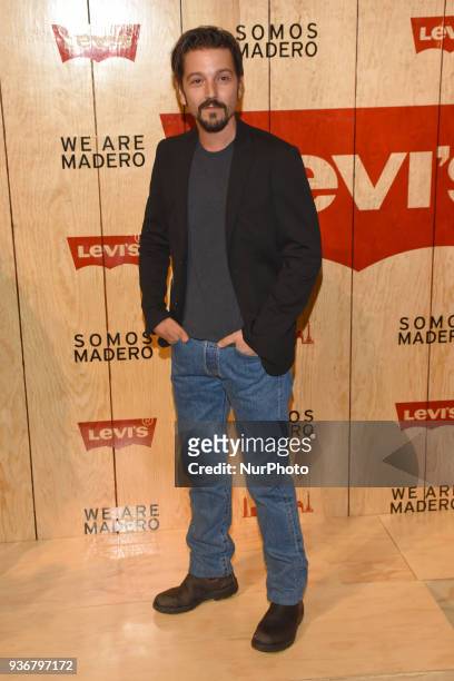 Actor Diego Luna is seen arriving at the red carpet for opening of the store Levi's in the Historic Center of the City of mexico on March 22, 2018 in...