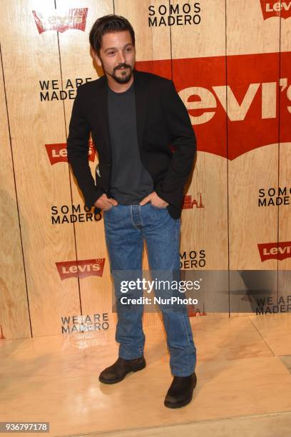 Actor Diego Luna is seen arriving at the red carpet for opening of the store Levi's in the Historic Center of the City of mexico on March 22, 2018 in...