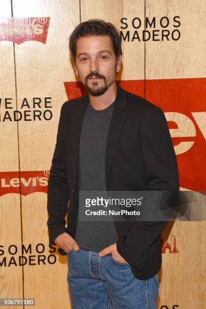 Actor Diego Luna is seen arriving at the red carpet for opening of the store Levi's in the Historic Center of the City of mexico on March 22, 2018 in...