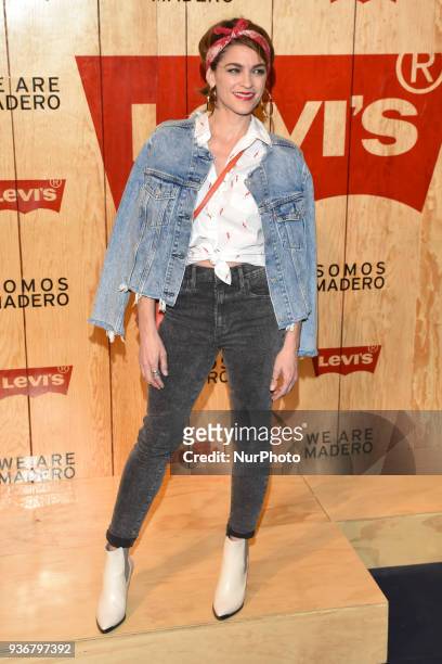 Actress Irene Azuela is seen arriving at the red carpet for opening of the store Levi's in the Historic Center of the City of mexico on March 22,...