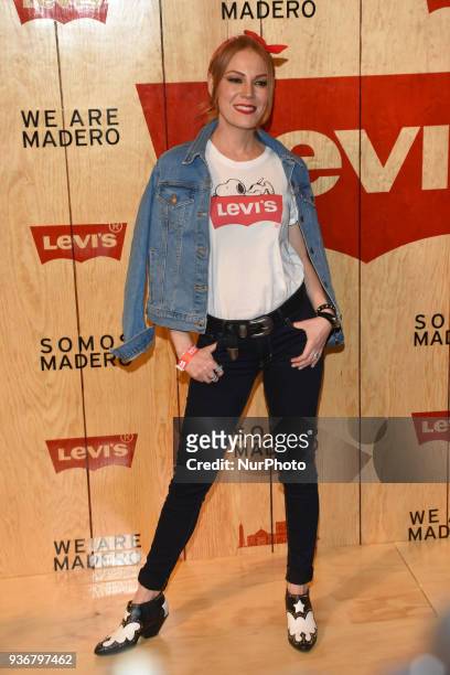 Singer Daniela Magun is seen arriving at the red carpet for opening of the store Levi's in the Historic Center of the City of mexico on March 22,...