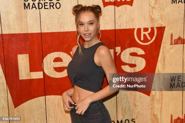 Model Alexis Ren is seen arriving at the red carpet for opening of the store Levi's in the Historic Center of the City of mexico on March 22, 2018 in...