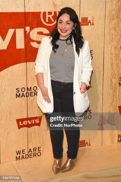 Singer Carla Morrison is seen arriving at the red carpet for opening of the store Levi's in the Historic Center of the City of mexico on March 22,...