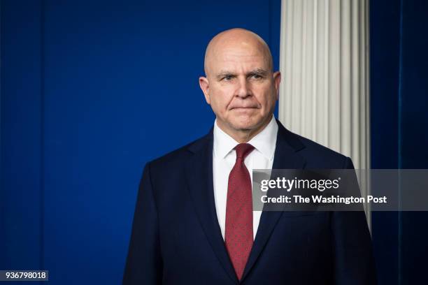 National Security Adviser H.R. McMaster listens to reporters and members of the media during the press briefing in the Brady press briefing room at...