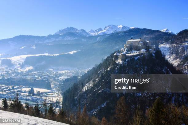 hohenwerfen castle and werfen village (werfen, austria) - hohenwerfen castle stock-fotos und bilder