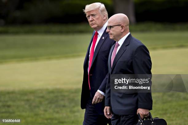 President Donald Trump, left, and H.R. McMaster, national security advisor, walk toward Marine One on the South Lawn of the White House in...