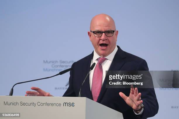 McMaster, national security advisor, speaks at the Munich Security Conference in Munich, Germany, on Saturday, Feb. 17, 2018. President Donald Trump...