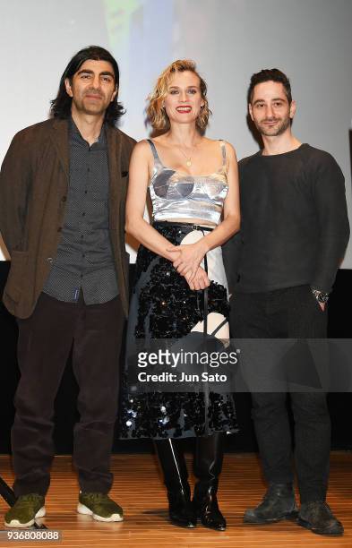 Director Fatih Ak?n, actress Diane Kruger and actor Denis Moschitto attend the "In The Fade" press conference at Goethe-Institut on March 23, 2018 in...