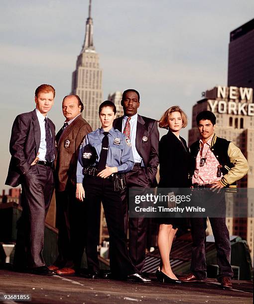 Cast - Season One - 5/4/94, Pictured, left to right: David Caruso , Dennis Franz , Amy Brenneman , James McDaniel , Sherry Stringfield , Nicholas...