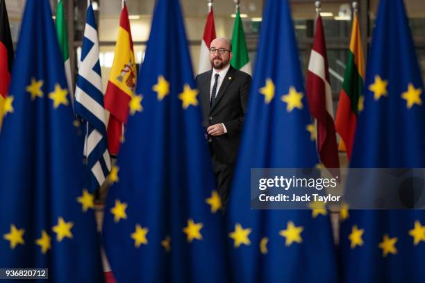 Prime Minister of Belgium Charles Michel arrives at the Council of the European Union on the final day of the European Council leaders' summit on...