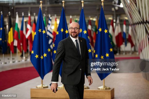 Prime Minister of Belgium Charles Michel arrives at the Council of the European Union on the final day of the European Council leaders' summit on...