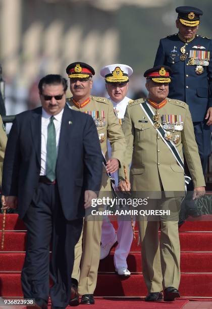 Pakistani Army Chief General Qamar Javed Bajwa , Pakistani Chief of Naval Staff Admiral Zafar Mahmood Abbasi , Pakistani Air Chief Marshal Mujahid...