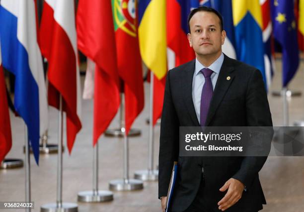 Leo Varadkar, Ireland's prime minister, arrives for a summit of European Union leaders in the Europa Building in Brussels, Belgium, on Friday, March...