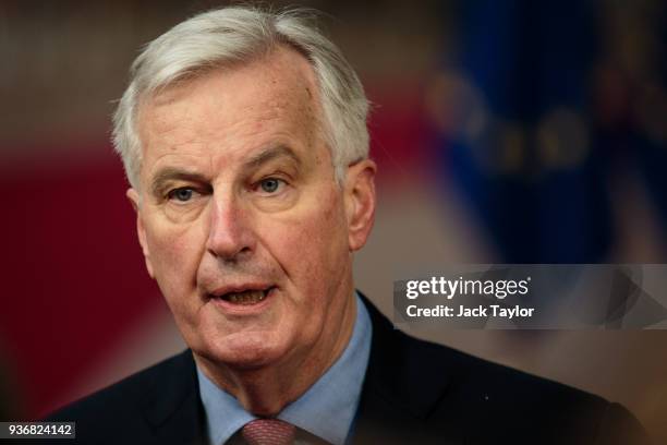 Chief negotiator for the European Union Michel Barnier arrives at the Council of the European Union on the final day of the European Council leaders'...