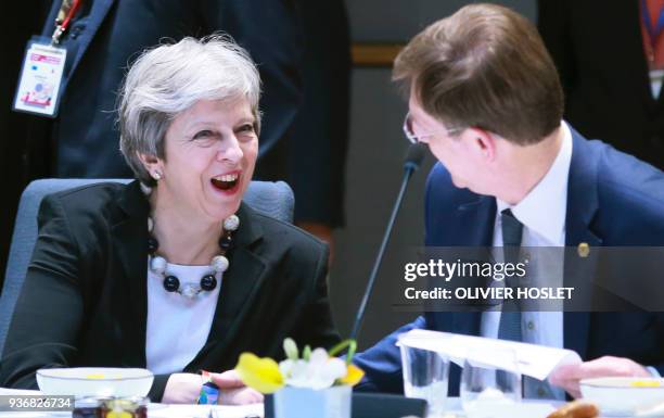 Britain's Prime minister Theresa May attends a meeting on the second day of a summit of European Union leaders at the European Council headquarter in...