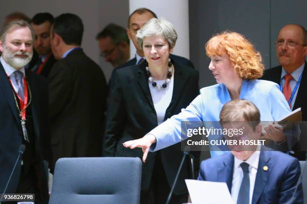 Britain's Prime minister Theresa May arrives to attend a meeting on the second day of a summit of European Union leaders at the European Council...