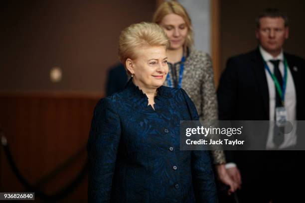 President of Lithuania, Dalia Grybauskaite arrives at the Council of the European Union on the final day of the European Council leaders' summit on...