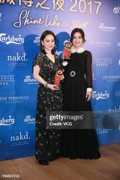 Singer Gillian Chung and singer Charlene Choi attend 2017 Hong Kong Weibo Awards Ceremony on March 22, 2018 in Hong Kong, China.