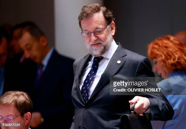 Spanish Prime minister Mariano Rajoy arrives to attend the second day of a summit of European Union leaders at the European Council headquarter in...