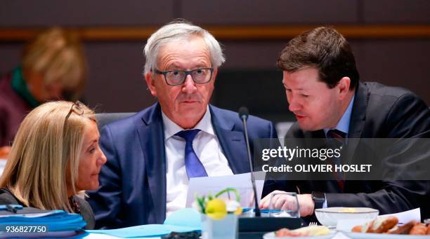 Head of cabinet of European Commission President Clara Martinez Alberola, European Commission President Jean-Claude Juncker and newly appointed...