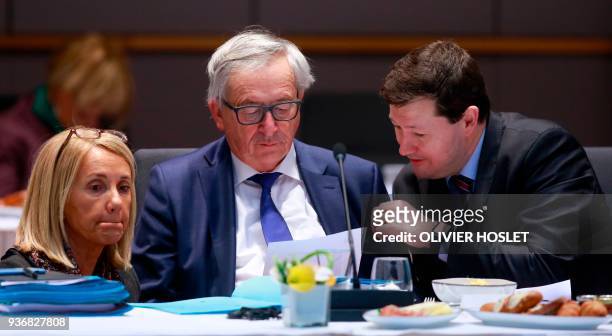 Head of cabinet of European Commission President Clara Martinez Alberola, European Commission President Jean-Claude Juncker and newly appointed...