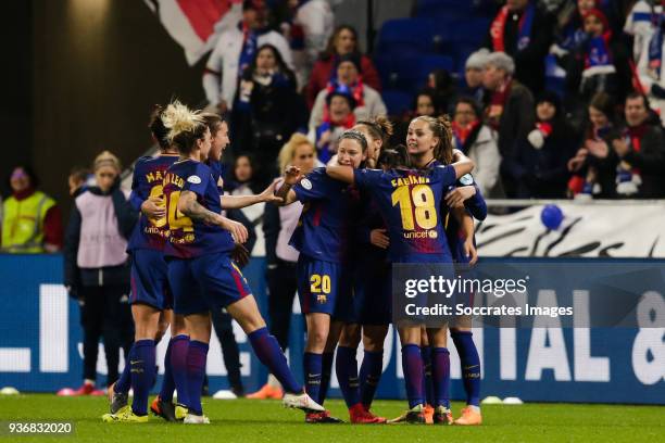 Elise Bussaglia of FC Barcelona Women, Fabiana da Silva Simoes of FC Barcelona Women, Lieke Martens of FC Barcelona Women, celebrate the 1-1 during...