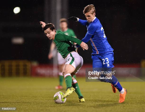 Dublin , Ireland - 22 March 2018; Connor Dimaio of Republic of Ireland in action against Arnor Sigurdsson of Iceland during the U21 International...
