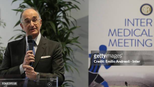Marco Montorsi of Humanitas University delivers a speech during FC Internazionale Medical Meeting on March 23, 2018 in Milan, Italy.