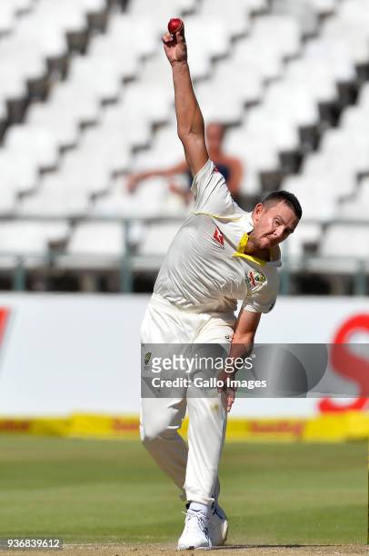 Josh Hazlewood of Australia bowls during day 2 of the 3rd Sunfoil Test match between South Africa and Australia at PPC Newlands on March 23, 2018 in...