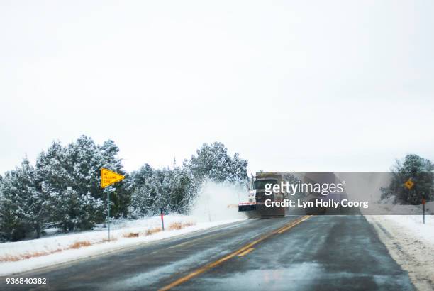 snow plough clearing snow on roadside - lyn holly coorg stock pictures, royalty-free photos & images