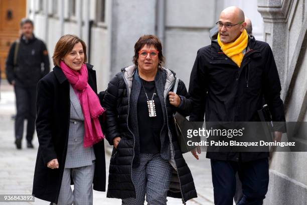 Catalan leaders Carme Forcadell, Dolors Bassa and Raul Romeva arrive to the Supreme Court on March 23, 2018 in Madrid, Spain. A judge of the Supreme...