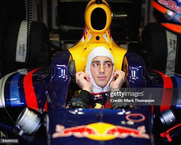 Daniel Ricciardo of Australia and Red Bull Racing in his car during the Formula one young drivers test at the Circuio De Jerez on December 3, 2009 in...