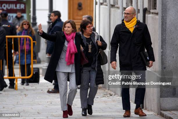 Catalan leaders Carme Forcadell, Dolors Bassa and Raul Romeva arrive to the Supreme Court on March 23, 2018 in Madrid, Spain. A judge of the Supreme...