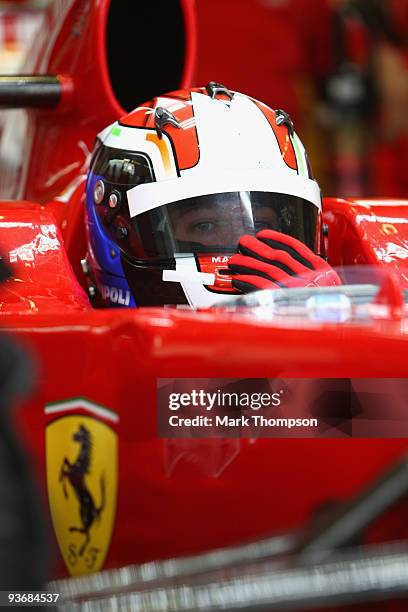 Marco Zipoli of Italy and team Ferrari prepares to drive during the Formula one young drivers test at the Circuio De Jerez on December 3, 2009 in...