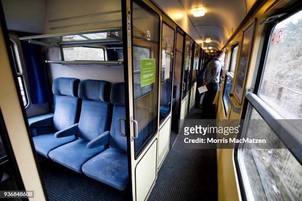 Compartment of a Flixtrain is pictured as its ready to depart for its first Journey from Hamburg to Cologne on March 23, 2018 in Hamburg, Germany.