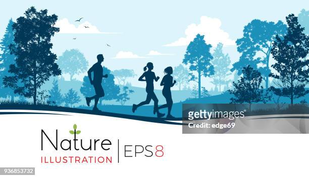 young people running in the park - woman running spring stock illustrations