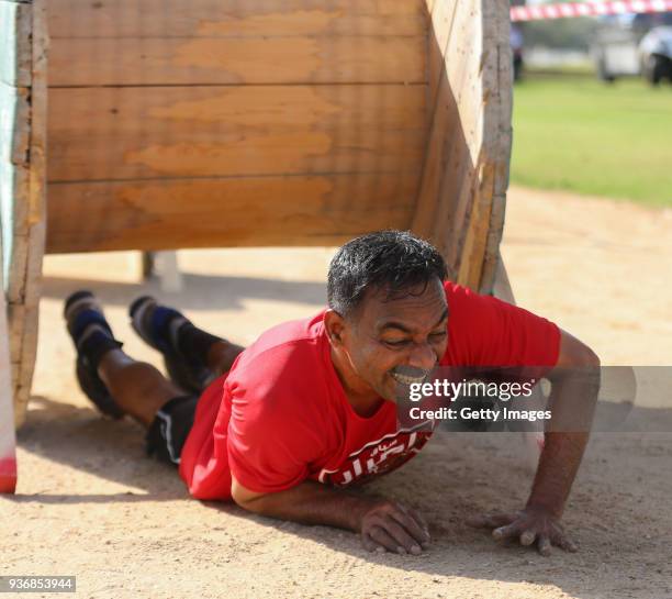 Competitor takes part in the Esrar Obstacle Course Race at Aspire Park on March 23, 2018 in Doha, Qatar.