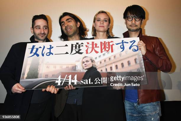 Actor Denis Moschitto, director Fatih Akin, actress Diane Kruger and game creator Hideo Kojima attend the stage greeting for 'In The Fade' at the...