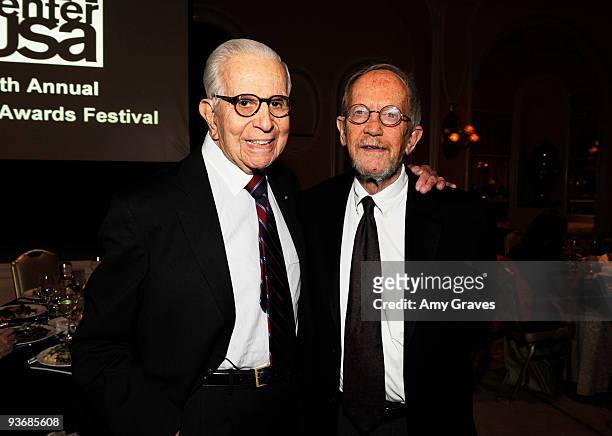 Walter Mirisch and Elmore Leonard attend PEN USA's 19th Annual Literary Awards Festival at the Beverly Hills Hotel on December 2, 2009 in Beverly...