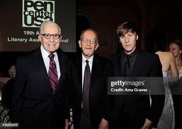 Walter Mirisch, Elmore Leonard and Dustin Lance Black attend PEN USA's 19th Annual Literary Awards Festival at the Beverly Hills Hotel on December 2,...